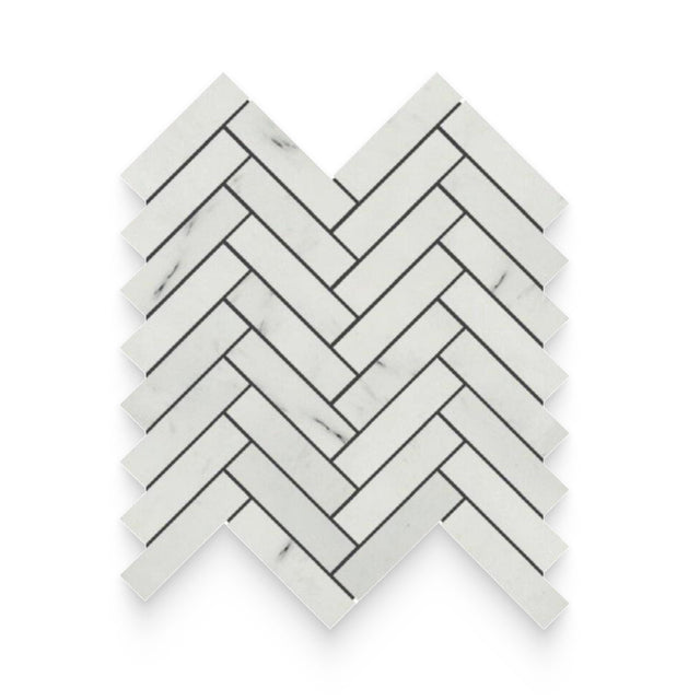 1x4 Bianco Bello Polished Herringbone Mosaic