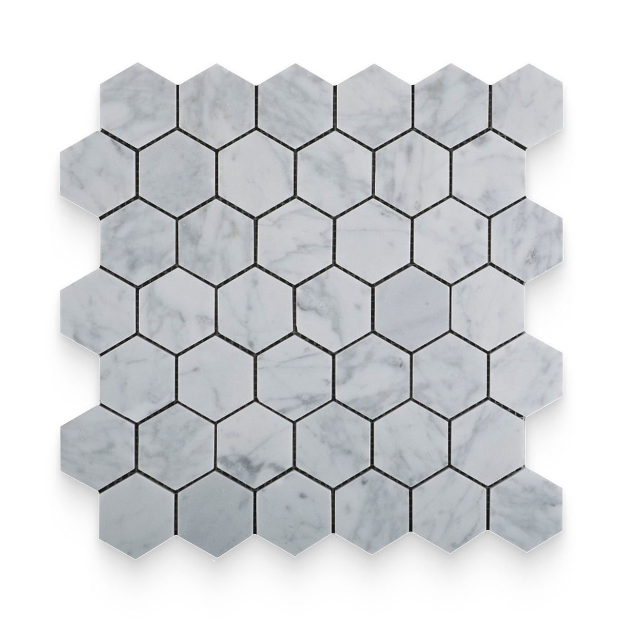2x2 Carrara White Honed Hexagon Mosaic