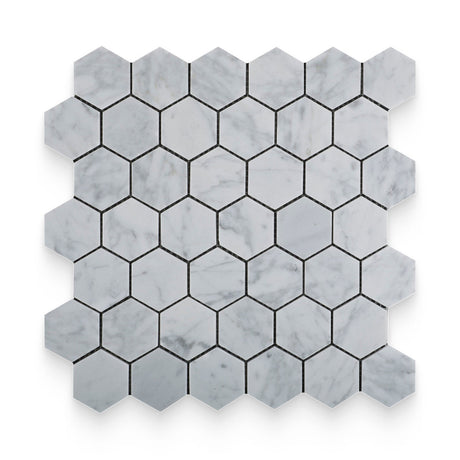 2x2 Carrara White Polished Hexagon Mosaic