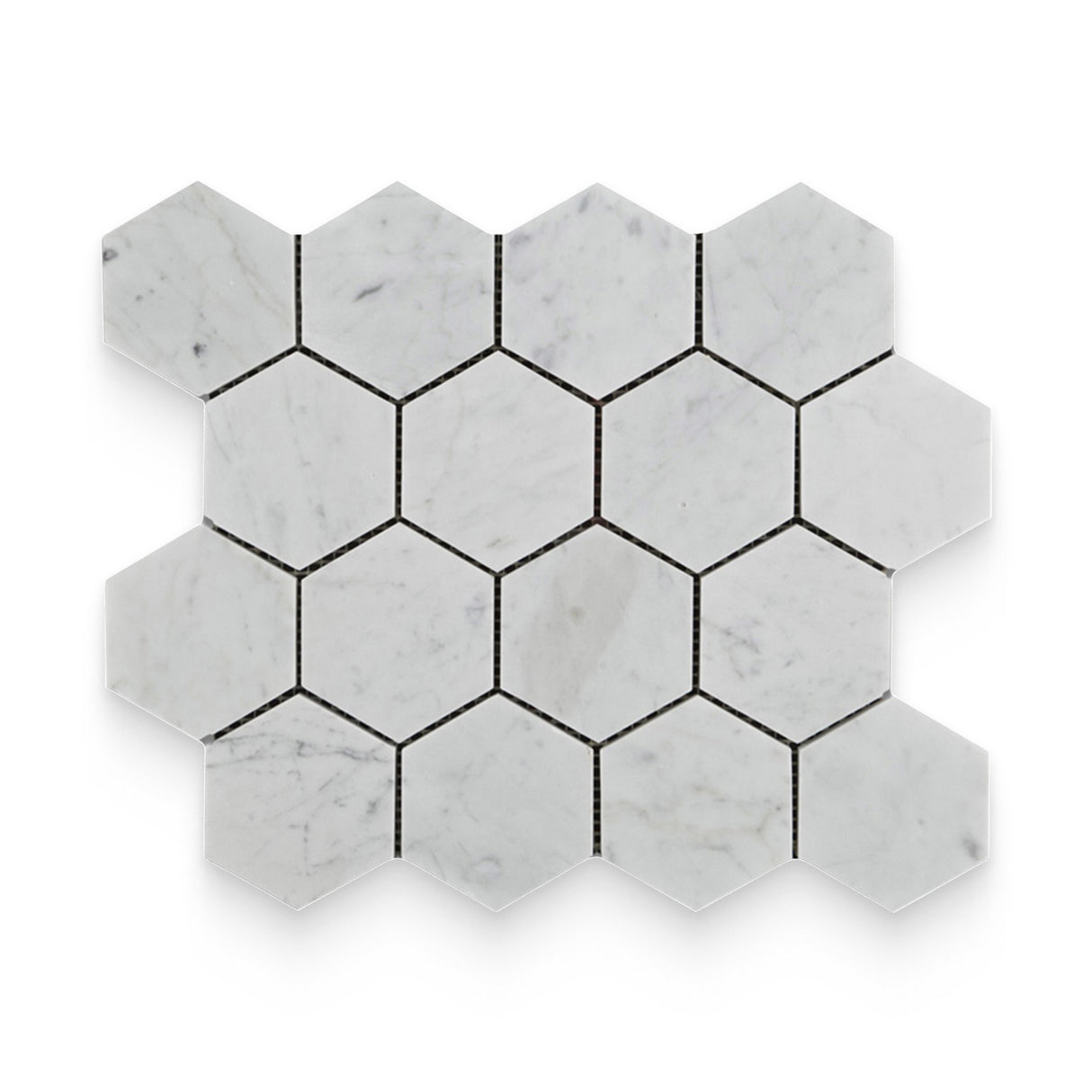 3x3 Carrara White Honed Hexagon Mosaic