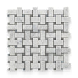 1x2 Carrara White Polished Blue Dot Basketweave Mosaic