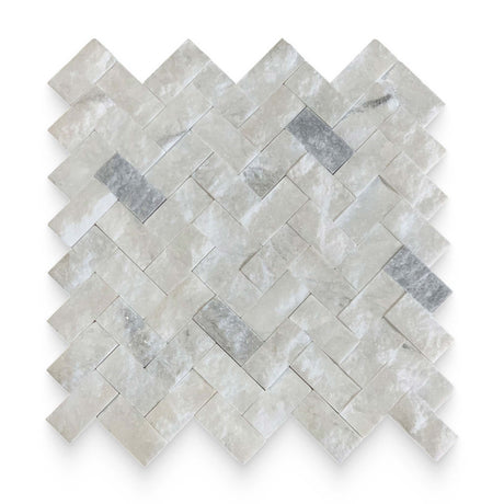 1x2 Daphne White Split Face Herringbone Mosaic