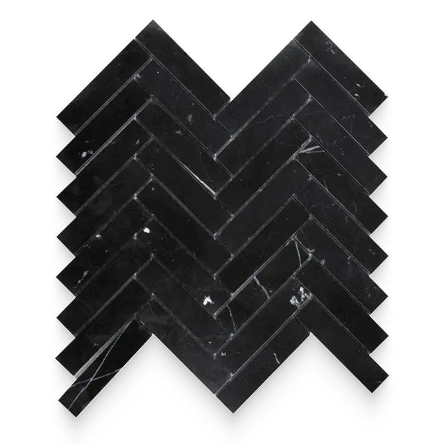 1x4 Nero Marquina Honed Herringbone Mosaic