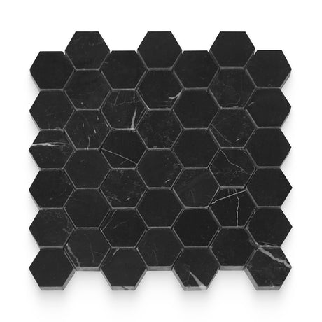 2x2 Nero Marquina Honed Hexagon Mosaic