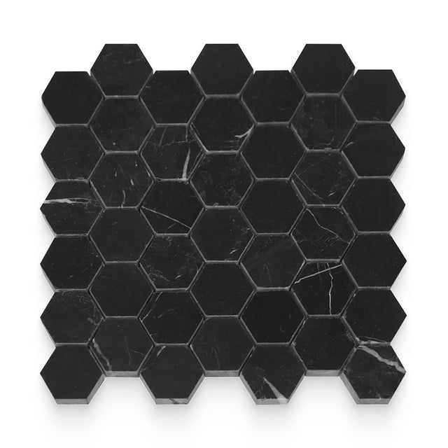 2x2 Nero Marquina Honed Hexagon Mosaic