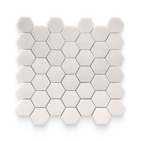 2x2 Thassos White Honed Hexagon Mosaic