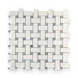 1x2 Thassos White Honed Blue Dot Basketweave Mosaic