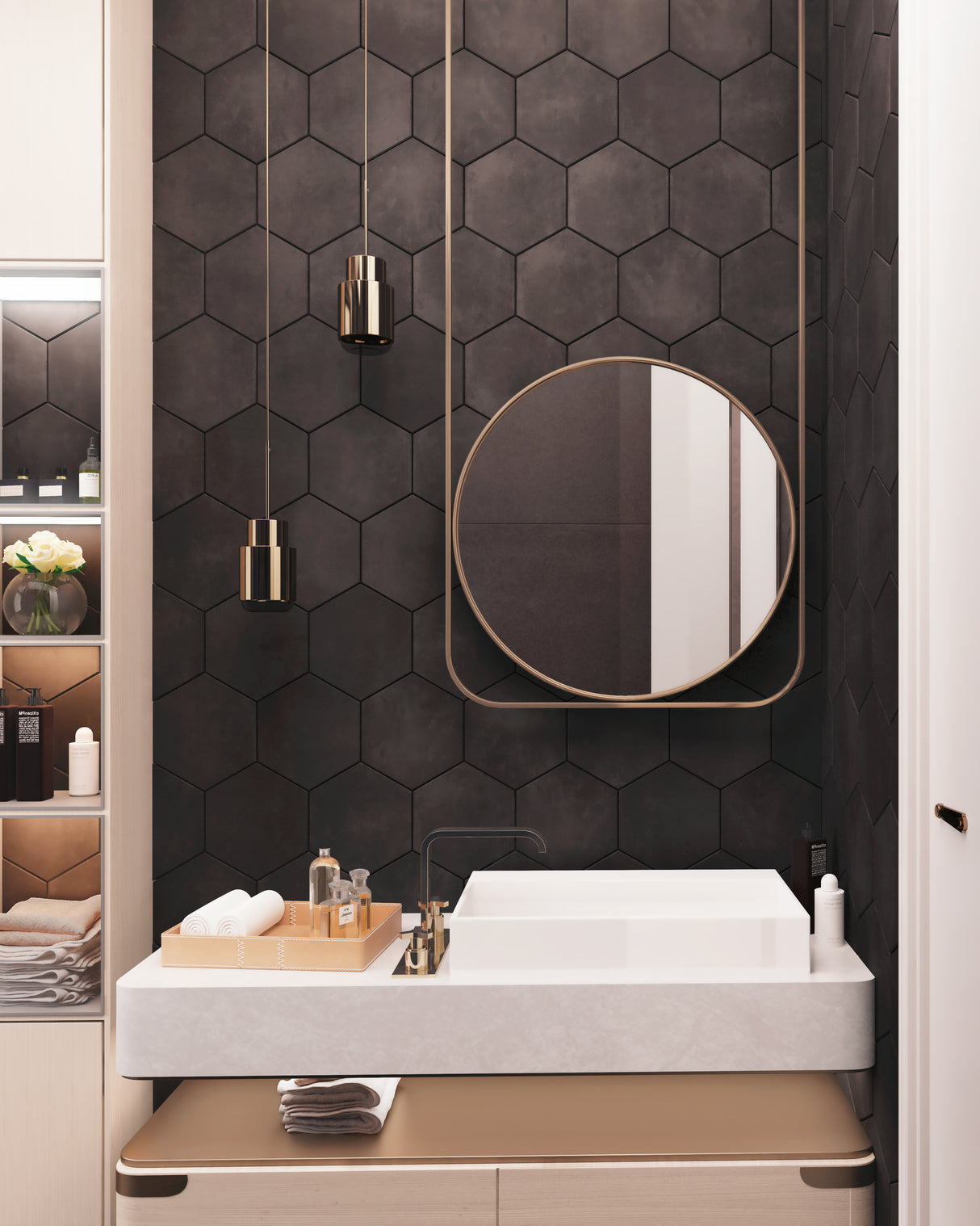 Radar 8x9 Negro Solid Matte Hexagon Tile