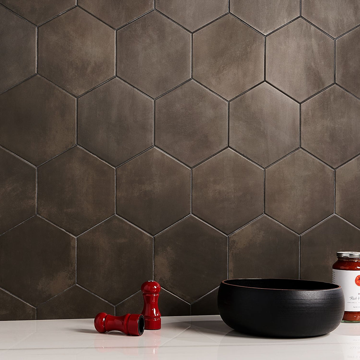 Radar 8x9 Negro Solid Matte Hexagon Tile