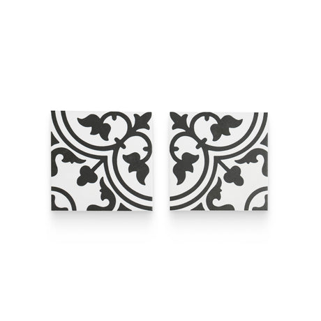 Valencia Deco 6x6 Clover B&amp;W Matte Square Tile