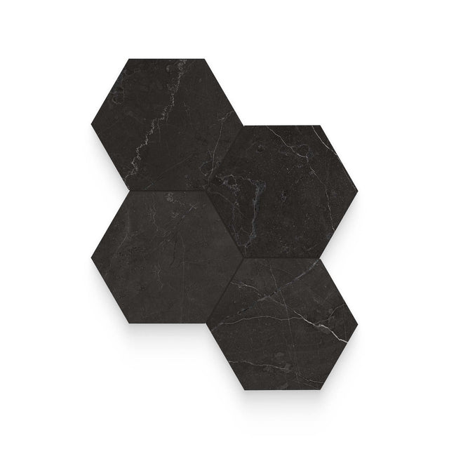 Riviera 6x6 Nero Venato Polished Hexagon Mosaic