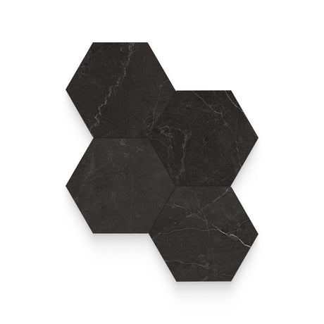 Riviera 6x6 Nero Venato Honed Hexagon Mosaic