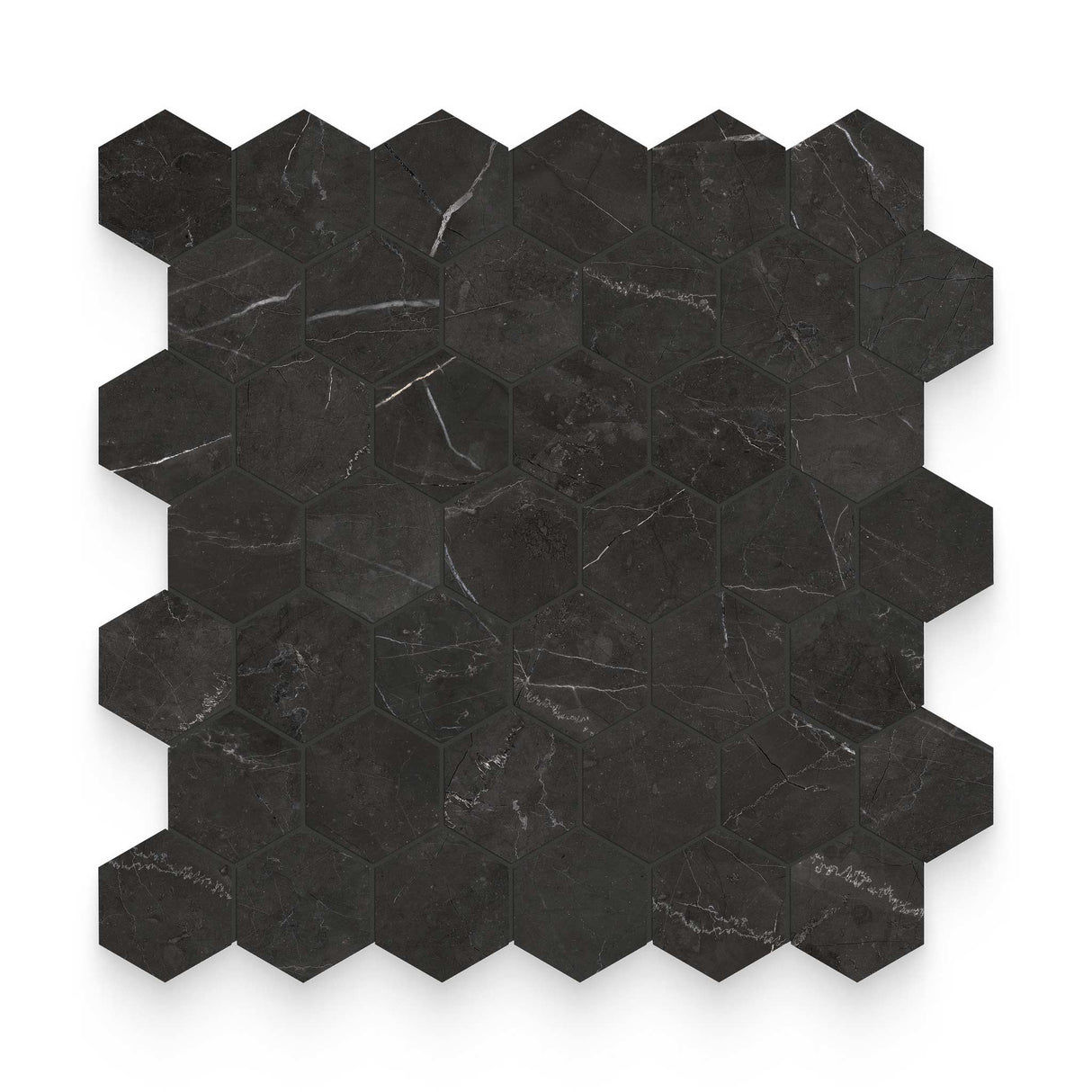 Riviera 2x2 Nero Venato Polished Hexagon Mosaic