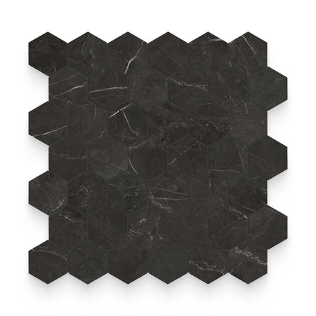 Riviera 2x2 Nero Venato Honed Hexagon Mosaic