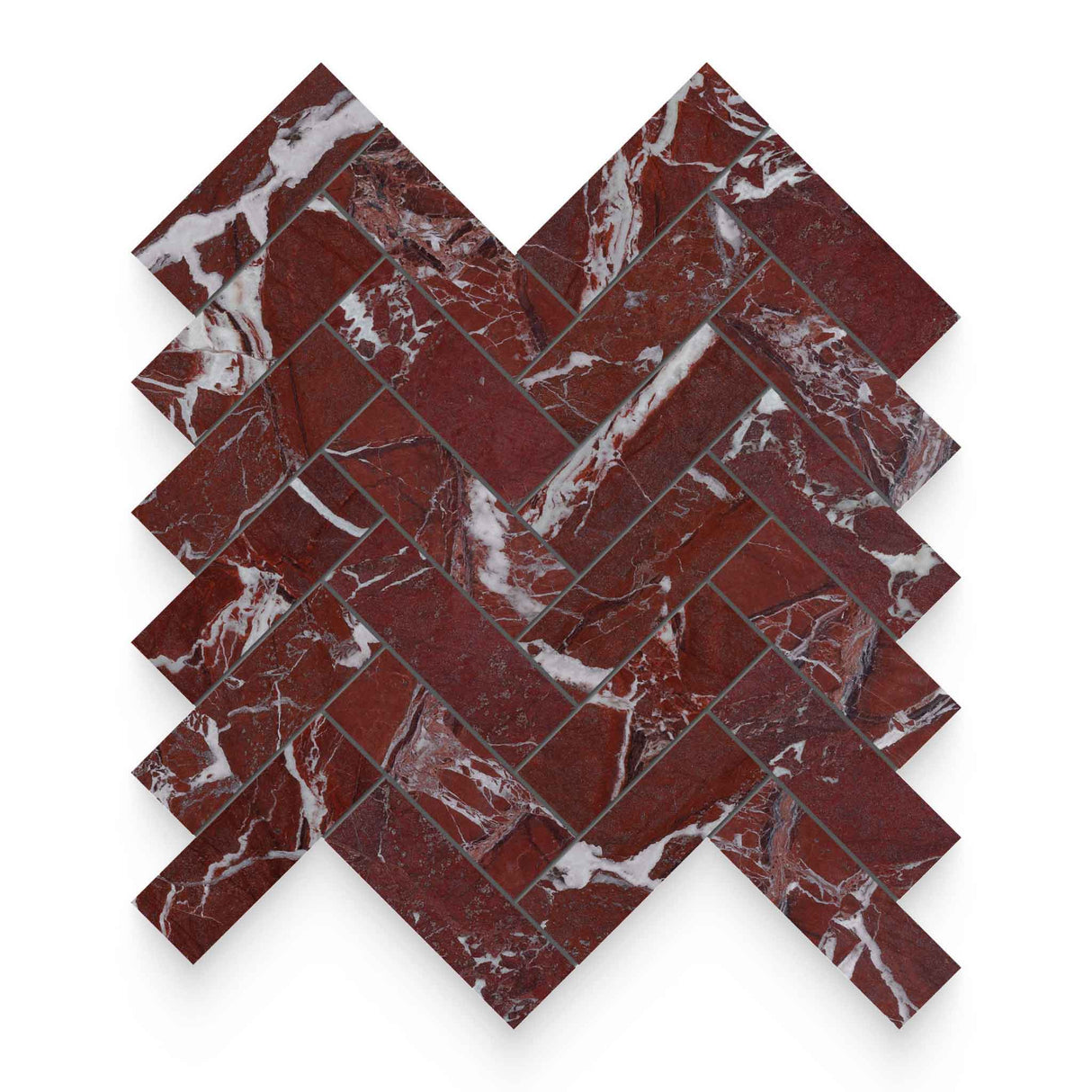 1.25x4 Breccia Vino Polished Herringbone Mosaic