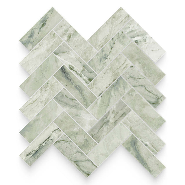 1.25x4 Verde Matcha Honed Herringbone Mosaic