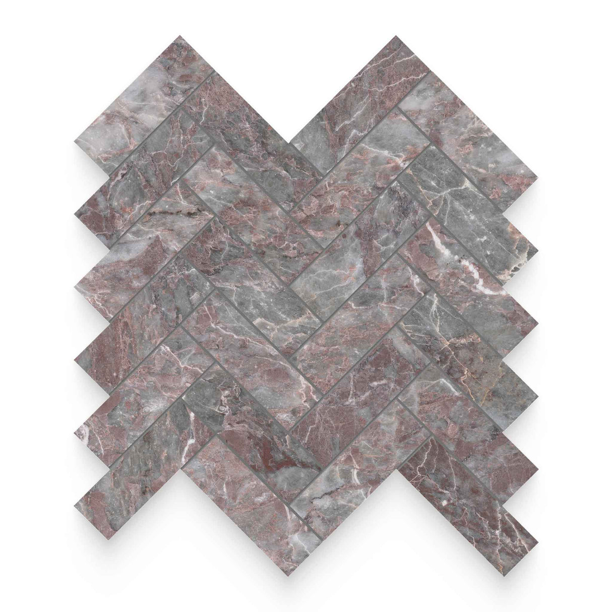 1.25x4 Burgundy Lilac Honed Herringbone Mosaic