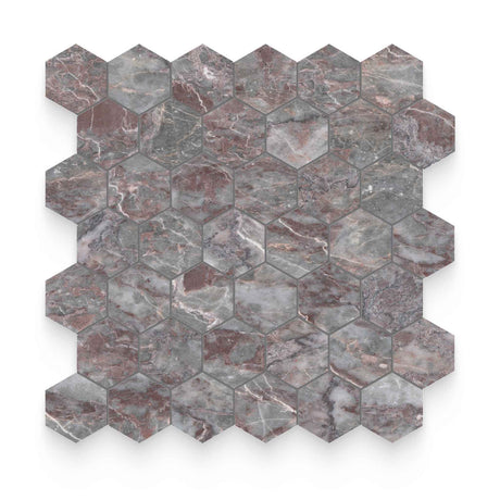 2x2 Burgundy Lilac Honed Hexagon Mosaic